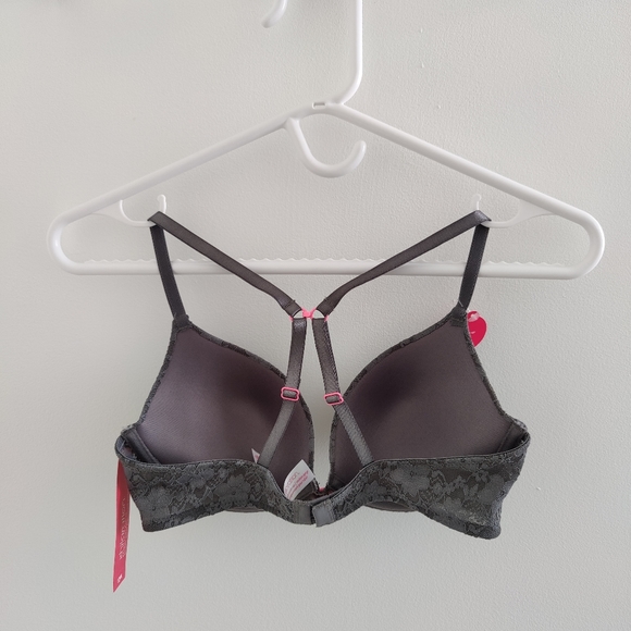 Xhilaration 34b NWT grey with pink details push-up plunge bra - Picture 4 of 5